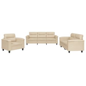 vidaXL 3-dijelni set sofa s jastucima krem od mikrovlakana