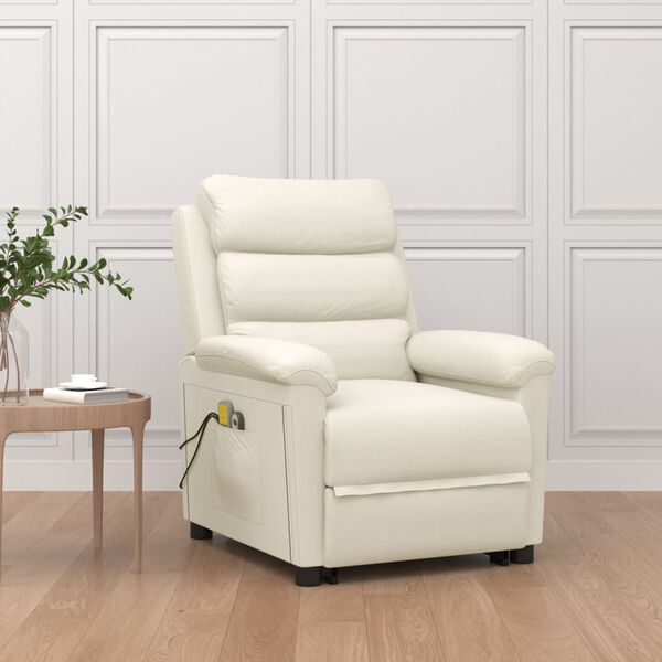 vidaXL Masažna fotelja na podizanje krem baršunasta