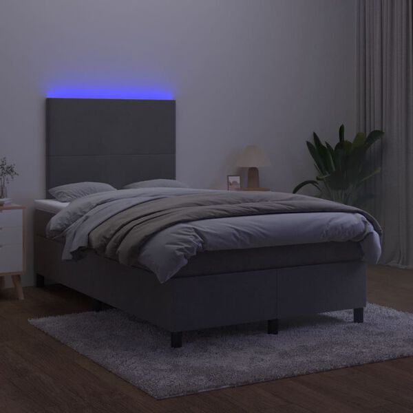 vidaXL Krevet box spring s madracem LED tamnosivi 120 x 200 cm bar&scaron;un