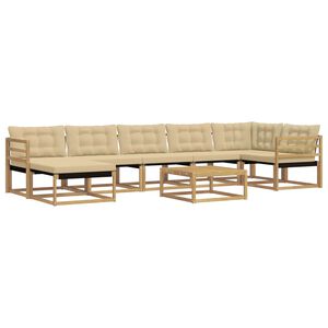 vidaXL Set vanjskih sofa 8 kom. Bijela i bež Čvrsto drvo akacije