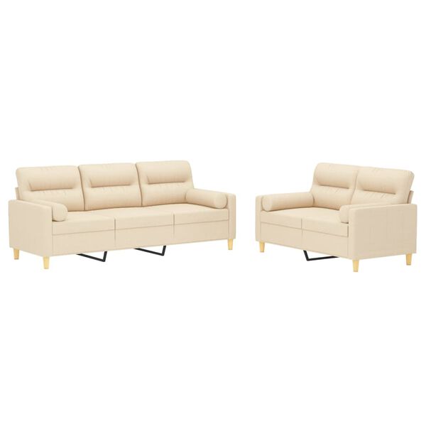 vidaXL 2-dijelni set sofa s jastucima krem od tkanine