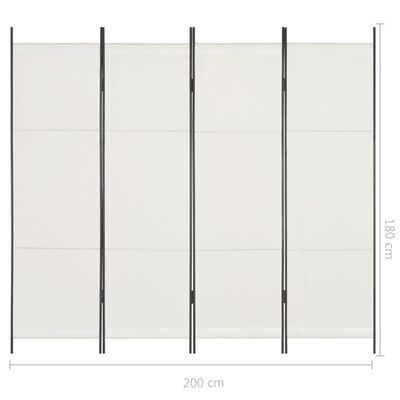 vidaXL Sobna pregrada s 4 panela bijela 200 x 180 cm