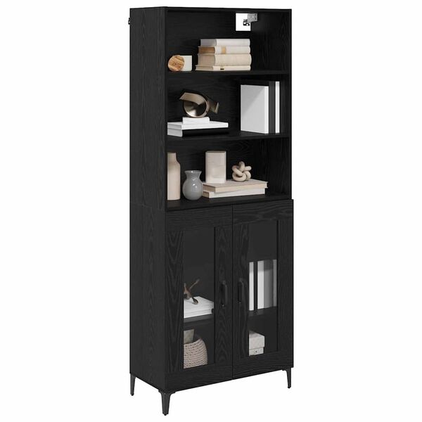 vidaXL Highboard Crni hrast 69,5 x 34 x 180 cm Konstruirano drvo