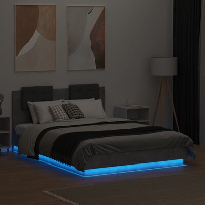 vidaXL Okvir za krevet s uzglavljem LED siva boja betona 135 x 190 cm