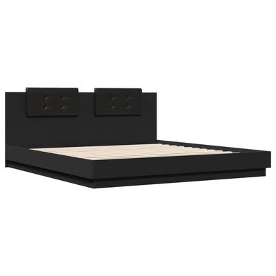 vidaXL Okvir kreveta s uzglavljem i LED svjetlima crni 180 x 200 cm