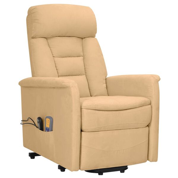 vidaXL Masažna fotelja na podizanje od mikrovlakana krem