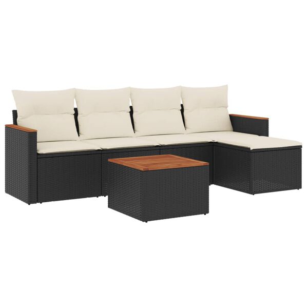 vidaXL 6-dijelni set vrtnih sofa s jastucima crni od poliratana