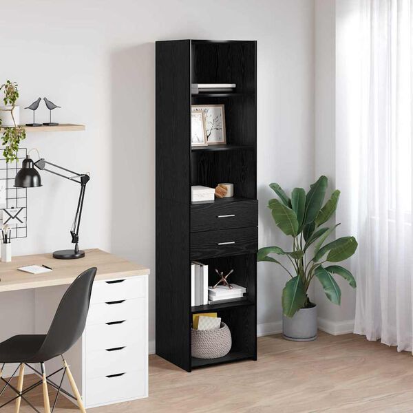 vidaXL Highboard Crni hrast 45 x 42,5 x 185 cm Konstruirano drvo