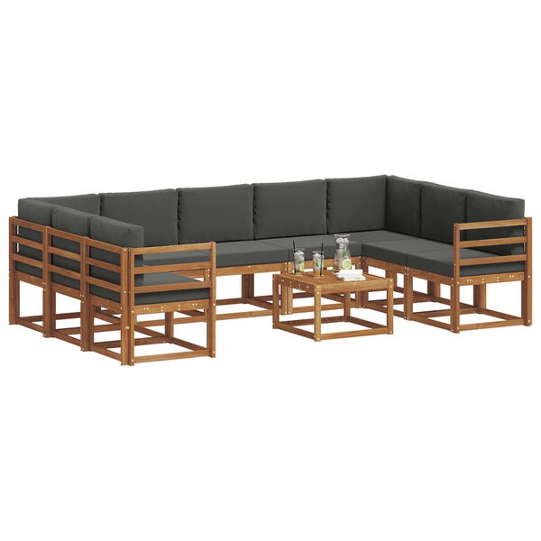 vidaXL Set vanjskih sofa s jastukom 10 pcs Prirodna i antracit