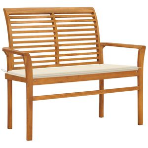 vidaXL Vrtna klupa s krem jastukom 112 cm od masivne tikovine