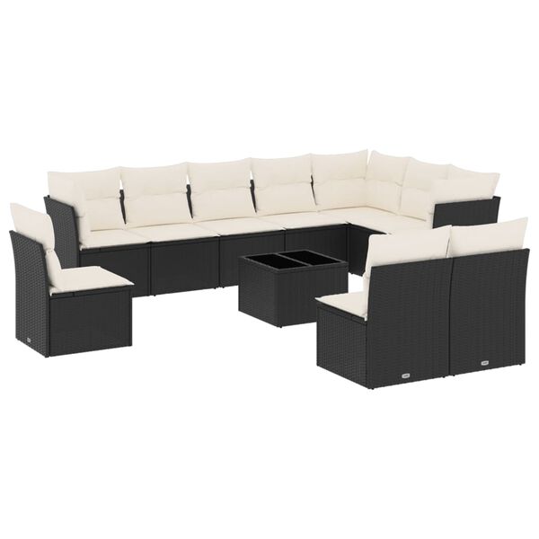 vidaXL 11-dijelni set vrtnih sofa od poliratana s jastucima crni