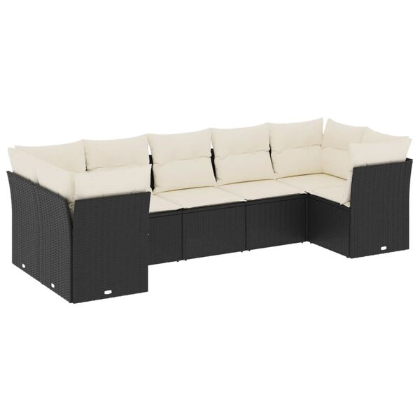 vidaXL 7-dijelni set vrtnih sofa od poliratana s jastucima crni