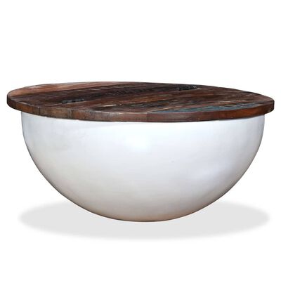 vidaXL Stolić za kavu od masivnog obnovljenog drva bijeli oblik zdjele