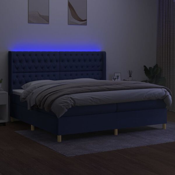 vidaXL Krevet box spring s madracem LED plavi 200x200 cm od tkanine