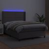 vidaXL Krevet box spring s madracem LED sivi 140x190cm od umjetne kože