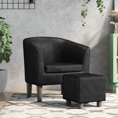vidaXL Zaobljena fotelja od umjetne kože s tabureom crna