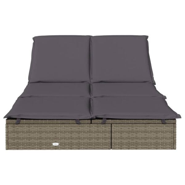 vidaXL Ležaj za sunčanje za 2 osobe s jastucima sivi od poliratana
