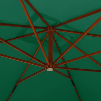 vidaXL Konzolni suncobran s drvenom šipkom 400 x 300 cm zeleni