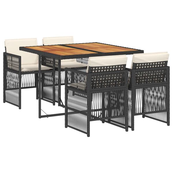 vidaXL 5-dijelni vrtni blagovaonski set s jastucima od poliratana crni