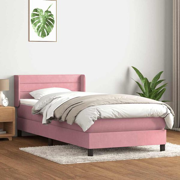 vidaXL Box spring krevet s madracem ružičasti 90x220 cm bar&scaron;unasti