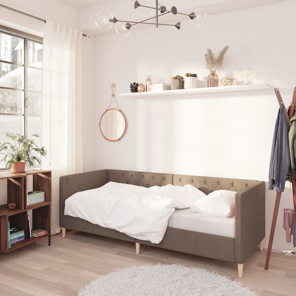 vidaXL Dnevni ležaj s madracem i USB-om sivo-smeđi tkanina 90 x 200 cm