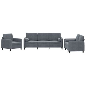 vidaXL 3-dijelni set sofa s jastucima tamnosivi bar&scaron;unasti