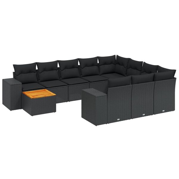 vidaXL 11-dijelni set vrtnih sofa od poliratana s jastucima crni