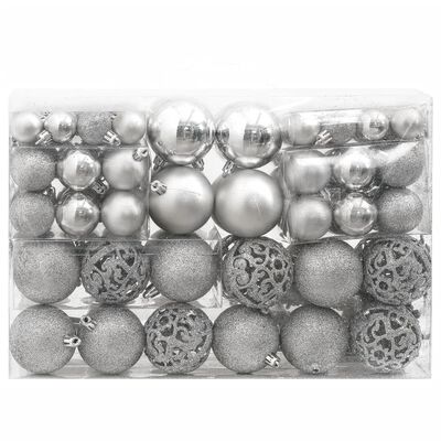 vidaXL Set božićnih kuglica od 111 komada srebrni od polistirena