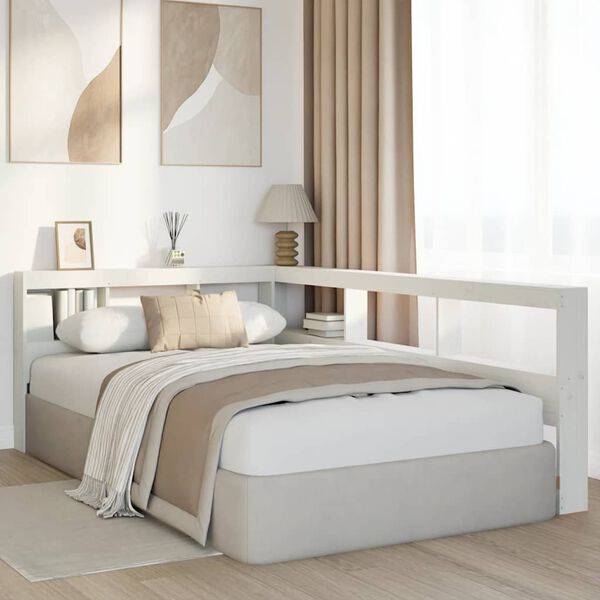 vidaXL Polica za knjige uzglavlje L-oblika bijelo 120 cm borovine