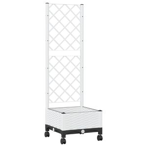 vidaXL Vrtni saksija s re&scaron;etkom i kotačima Bijela 40 x 40 x 131,5 cm