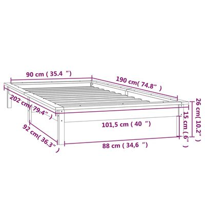 vidaXL LED okvir kreveta sivi 90 x 190 cm mali od masivnog drva