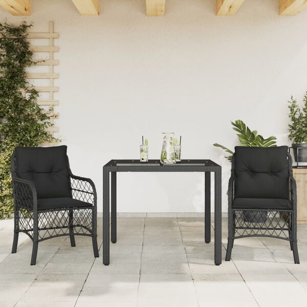 vidaXL 3-dijelni bistro set s jastucima crni od poliratana