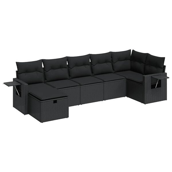 vidaXL 7-dijelni set vrtnih sofa od poliratana s jastucima crni