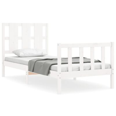 vidaXL Okvir kreveta s uzglavljem bijeli 90 x 190 cm od masivnog drva