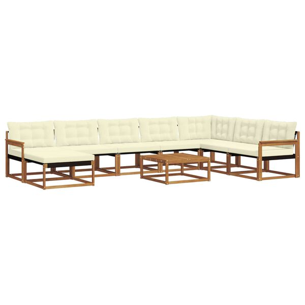 vidaXL Set vanjskih sofa 9 pcs Prirodna i krem Čvrsto drvo akacije