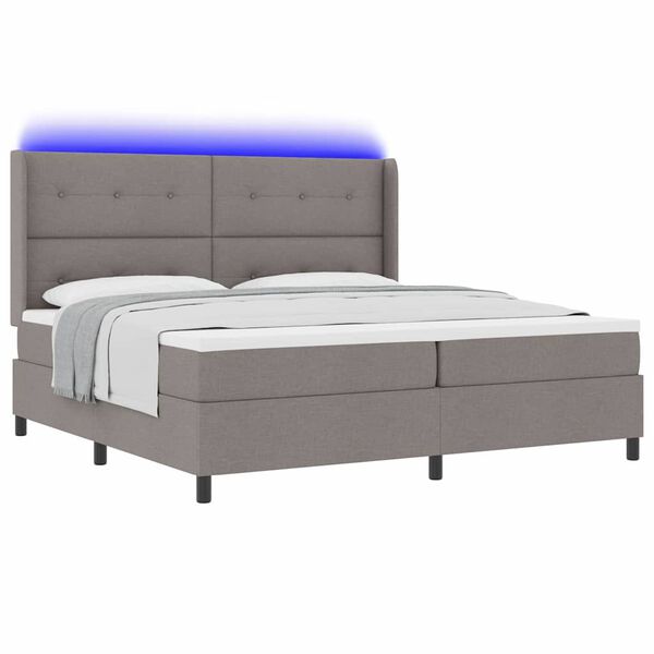 vidaXL LED Box Spring Krevet Sivo-smeđa 200 x 200 cm tkanina