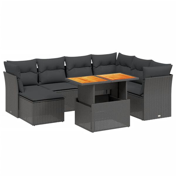 vidaXL 8-dijelni set vrtnih sofa od poliratana s jastucima crni