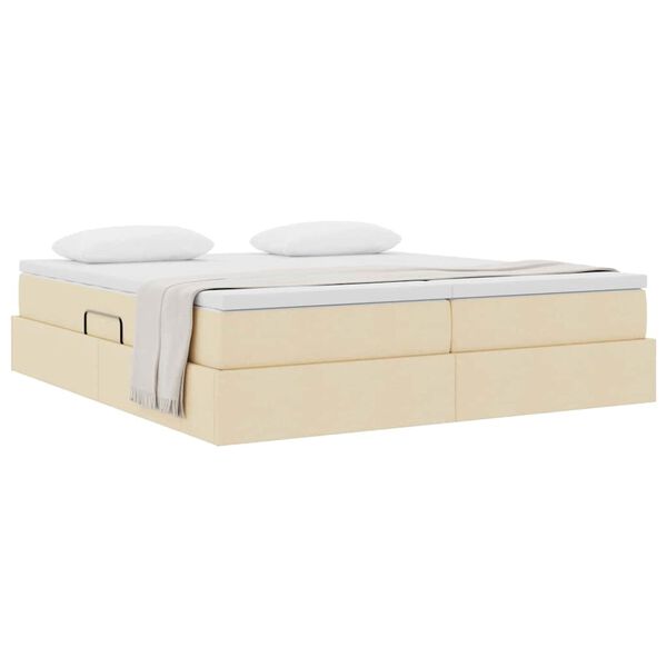 vidaXL Krevet s madracem i skladi&scaron;tem Krema 200 x 200 cm Poliester