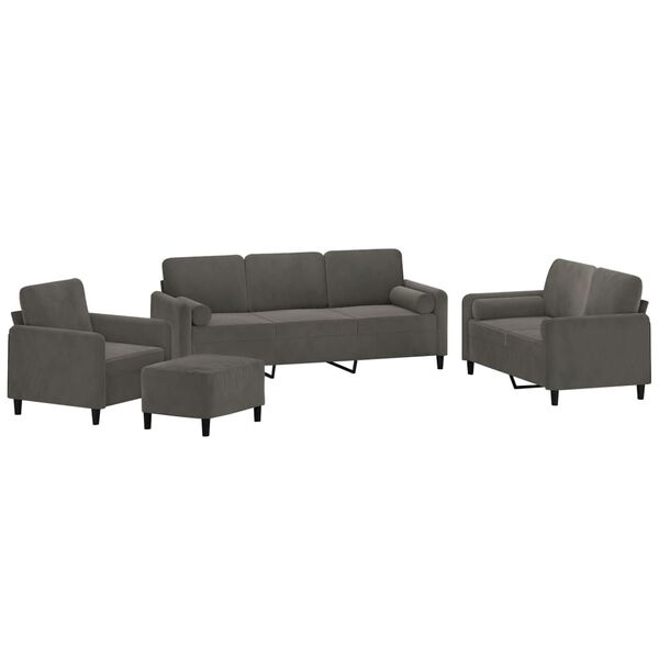 vidaXL 4-dijelni set sofa s jastucima tamnosivi bar&scaron;unasti
