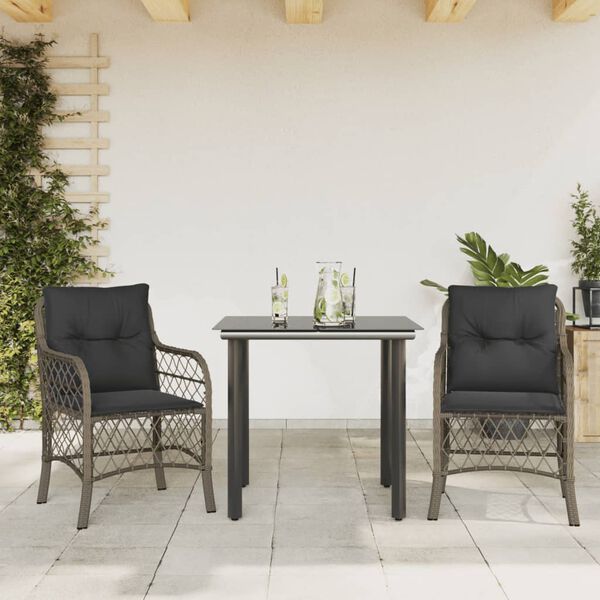 vidaXL 3-dijelni bistro set od poliratana s jastucima sivi
