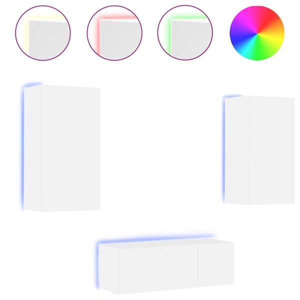 vidaXL 4-dijelni zidni TV elementi s LED bijeli od konstruiranog drva