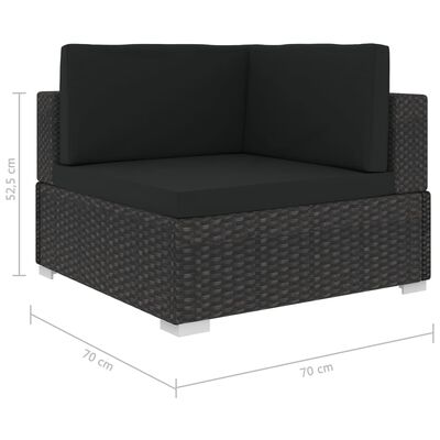 vidaXL Modularna kutna fotelja s jastucima 1 kom od poliratana crna