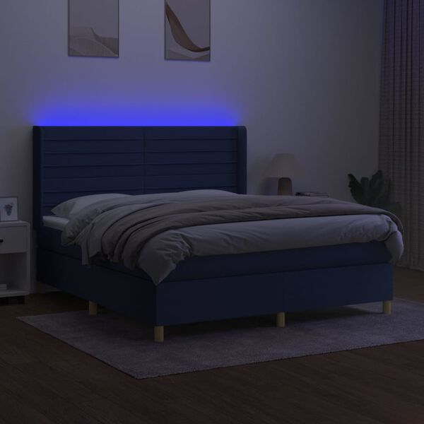 vidaXL Krevet box spring s madracem LED plavi 180x200 cm od tkanine