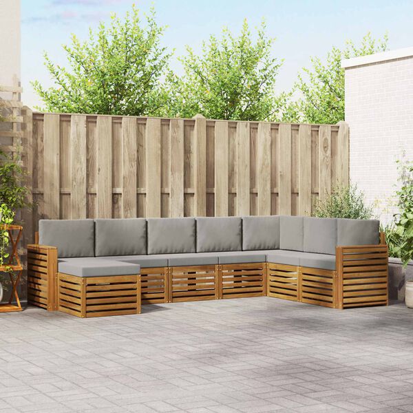vidaXL Setovi sofa 8 pcs Prirodna i svijetlo siva Čvrsto drvo akacije