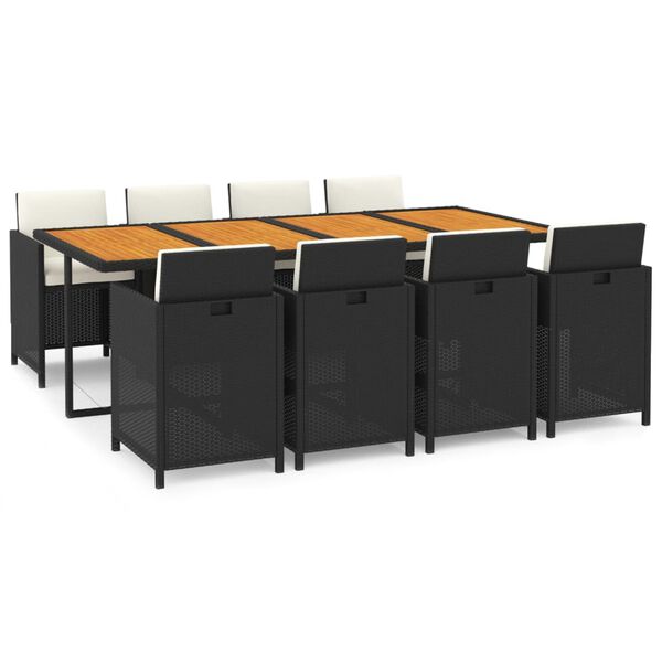 vidaXL 9-dijelni vrtni blagovaonski set s jastucima crni od poliratana