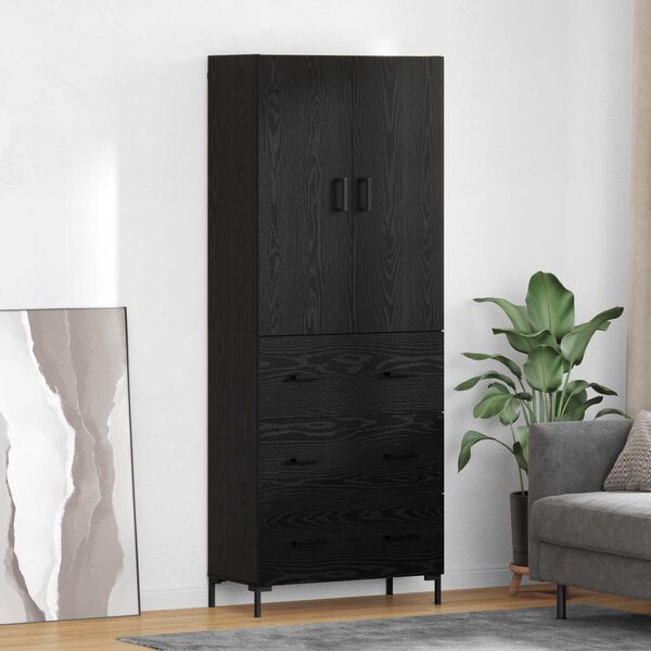 vidaXL Highboard Zidne Crni hrast 69,5 x 34 x 180 cm Konstruirano drvo