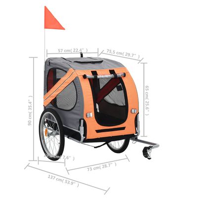vidaXL Prikolica za bicikl za kućne ljubimce narančasto-siva