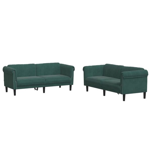 vidaXL 2-dijelni set sofa tamnozeleni bar&scaron;unasti