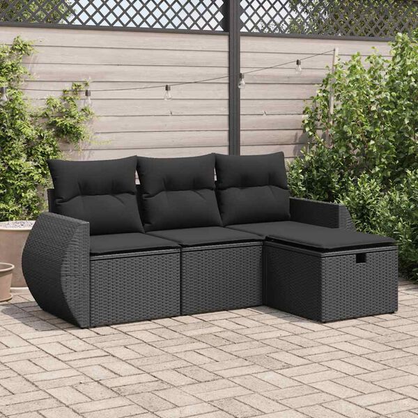vidaXL 4-dijelni set vrtnih sofa od poliratana s jastucima crni