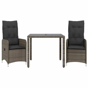vidaXL 3-dijelni vrtni bistro set od poliratana s jastucima sivi